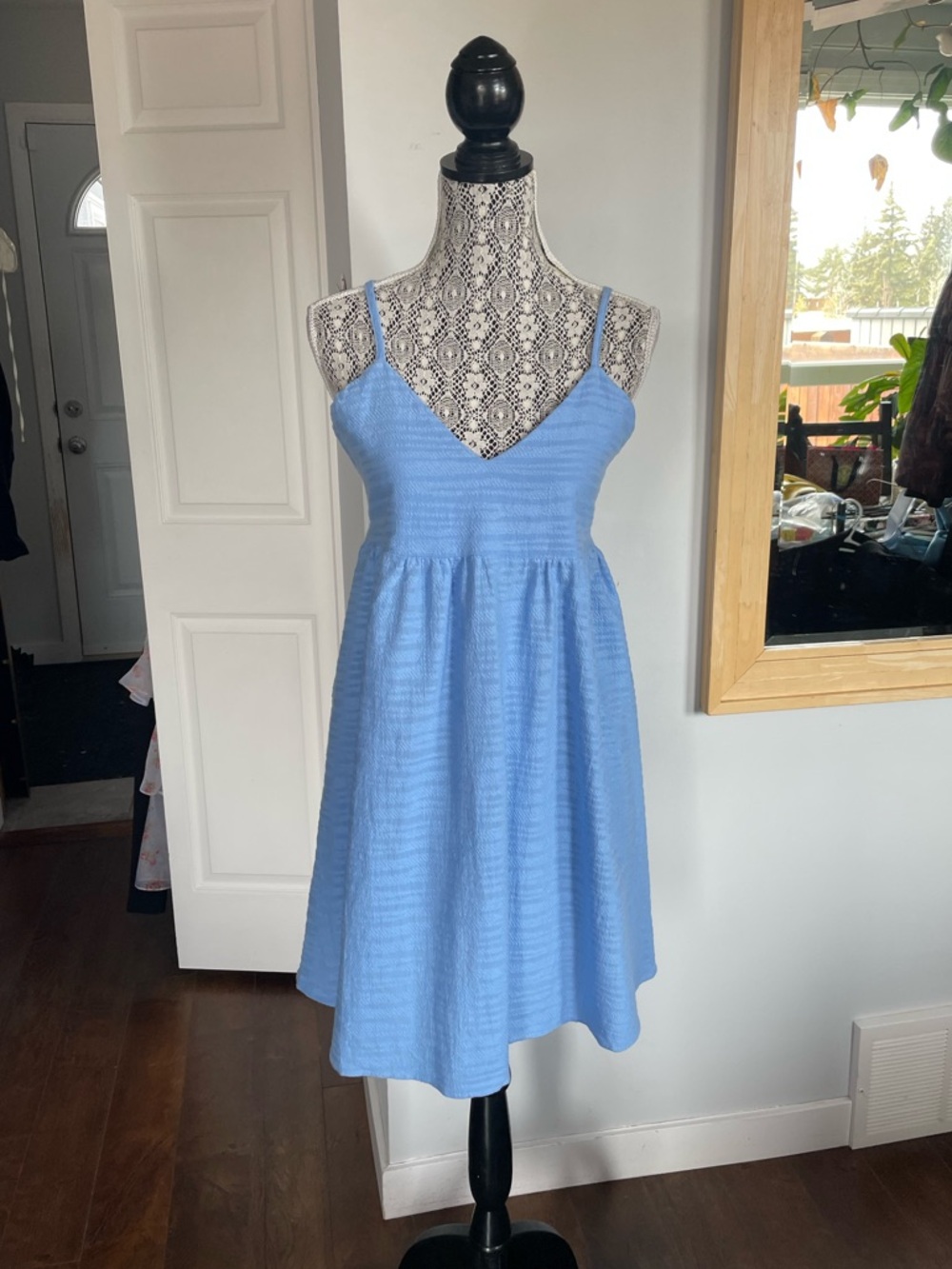 NWT Anthropologie 100% Cotton Textured Babydoll A-Line Dress. Pockets. Medium